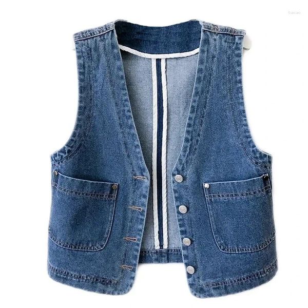 Frauen Westen Frühling Herbst Kurze Denim Weste Jacke Einreiher Koreanische Dünne Beiläufige Jeans Weibliche Weste Tops