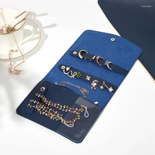 Aufbewahrungstaschen, modisch, marineblau, PU-Leder, Schmuck-Organizer, praktischer Reise-Licht-Umschlag-Stil, Ohrring-Ring-Halsketten-Display-Tasche