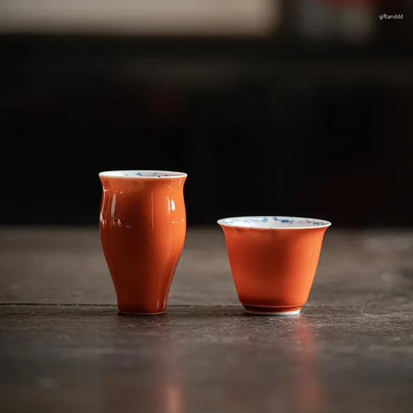 Чайные чашки, 2 шт./компл., бутиковая кораллово-красная галцовая керамическая чашка, рукописная прозаическая художественная чашка, ярмарочная дегустация, запах, посуда для напитков