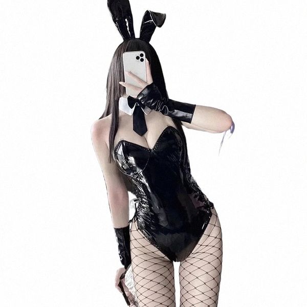 Bunny Girl Kostüm Frauen Sexy Cosplay Dessous PU Leder One Piece Bodysuit Mai Sakurajima Kaninchen Anzug Kawaii Anime Outfit V3ia #