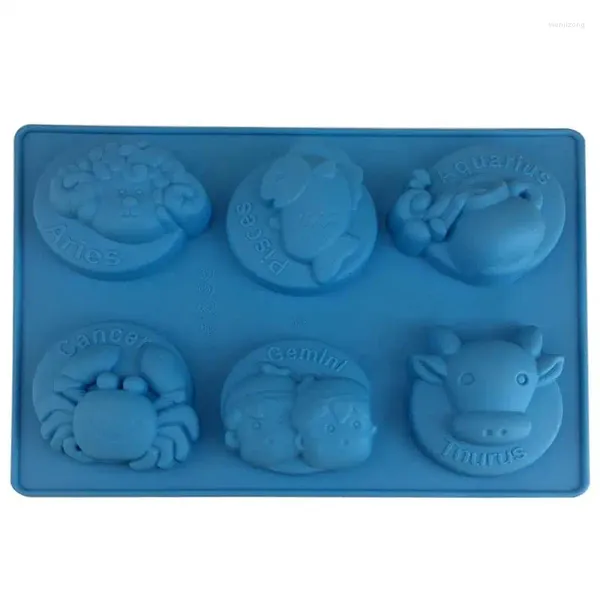 Moldes de cozimento Molde de sabão do zodíaco 6-cavidades constelação artesanal silicone bolo sobremesa pan casa cozinha diy ferramentas