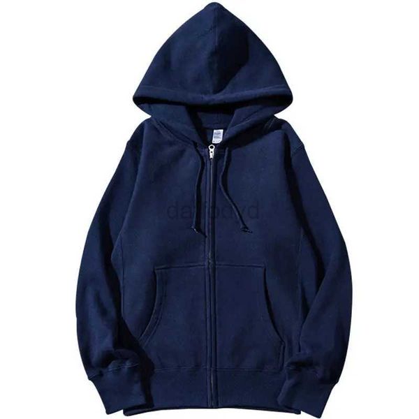 Kadın Hoodies Sweatshirts İyi Kaliteli Zip Kapşonlu Kadın Sweatshirt Lacivert Pamuk Sıradan Sokak Giyim Gevşek Bahar Sonbahar Düz Renk Kapşonlu Ceket 24328