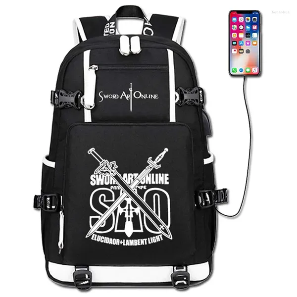 Рюкзак Sword Art Online с USB-портом для зарядки SAO, косплей, сумка для ноутбука, школьный рюкзак Mochila