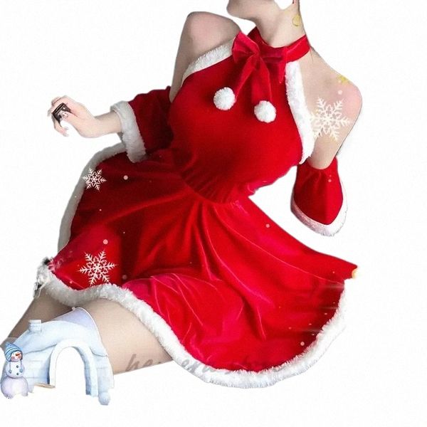 Natale Donne Uniforme Fancy Dr Babbo Natale Costume Cosplay Inverno Rosso Peluche Dr Vestito Sexy Party Mini Dr Maid Bunny y68w #