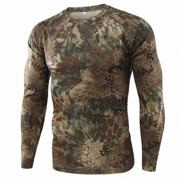 T-shirt mimetiche estive ad asciugatura rapida T-shirt militari traspiranti con maniche Lg Caccia all'aperto Escursionismo Cam Camicie da arrampicata T9NY #