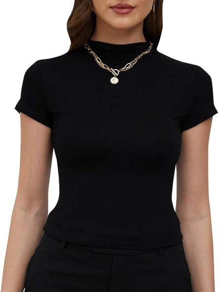 Mulheres Casual Básico Crop Tops Manga Curta Modal Camiseta Mailard Slim Fit Top1