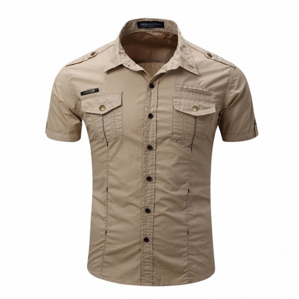 55888 Amerika Armee Stil Männer Kurzarm Militär Outdoor Cargo Shirts Premium Cott Casual Lose Taschen Blusen Tops Männlich v28d #