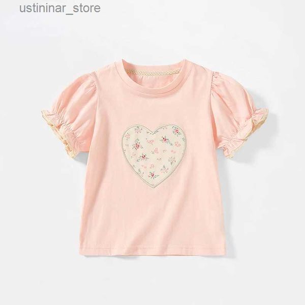 T-Shirts Mädchen T-Shirt 2024 Sommer neue Baumwolle Mode weibliche Baby ziemlich süß Druck rosa kurzärmelig24328