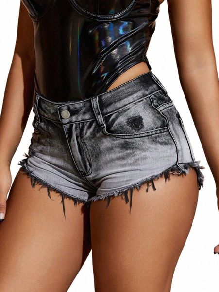 FI Frauen Mini Denim Shorts Sexy Babes Rave Slant Taschen Ripped Raw Saum Kurze Jeans Niedrige Taille Dünne Shorts Mujer a8BL #
