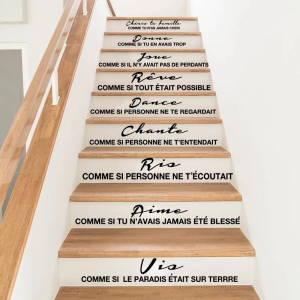 Aufkleber für französische Treppen, Treppenaufkleber, Cheris Ta Famille, französisches Zitat „Cherish Your Family“, Boden- und Treppenaufkleber, Vinyl-Heimdekoration