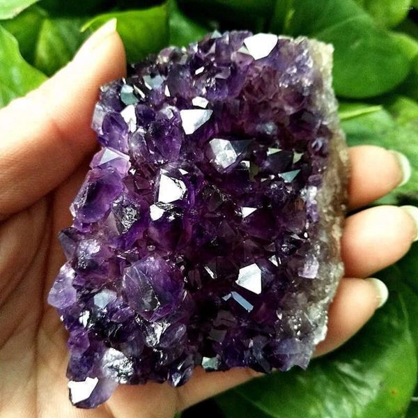 Figurine decorative 100-150 G di ametista naturale a grappolo di cristallo di quarzo Druzy Geode Stone Trattamento Reiki