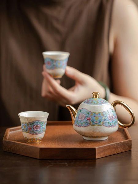 Set da tè Teiera smaltata in argento cloisonné fatta a mano Mini set Tazza da tè in ceramica retrò cinese per uso domestico Confezione regalo completa