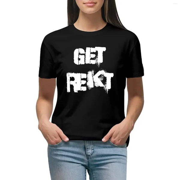 Frauen Polos bekommen Rekt White Text T-Shirt Kurzarm Tee Witzige Grafikkleid für Frauen lange