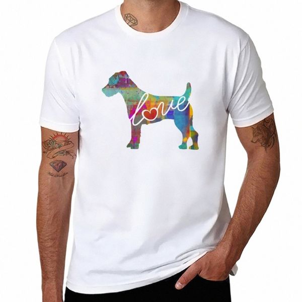 Yeni Jack Russell Terrier Love-Parlak ve renkli bir suluboya tarzı hediye T-Shirt Anime T-Shirt Kısa Düz Tişörtler Erkekler 821W#