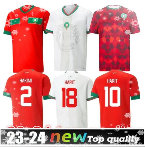 22 23 Jerseys de futebol marroquino Hakimi Maillot Marocain Ziyech EN-NESYRI camisas de futebol homens kit infantil HARIT SAISS IDRISSI BOUFAL jersey maroc camisa da equipe nacional 88