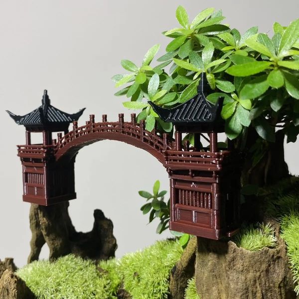 3dripning plásticos estilo chinês edifício de arte antiga Aquário Rockerium Micro Flor Pote Paisagem Bonsai Decoração Figura 240325