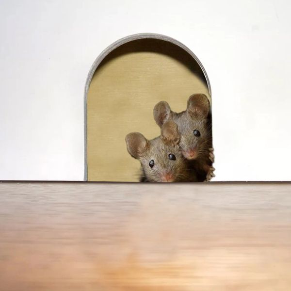 Adesivos 5 pçs 3d criativo em miniatura mouse buraco decalque mural único adesivos de parede decoração para casa removível engraçado dos desenhos animados papel de parede decoração