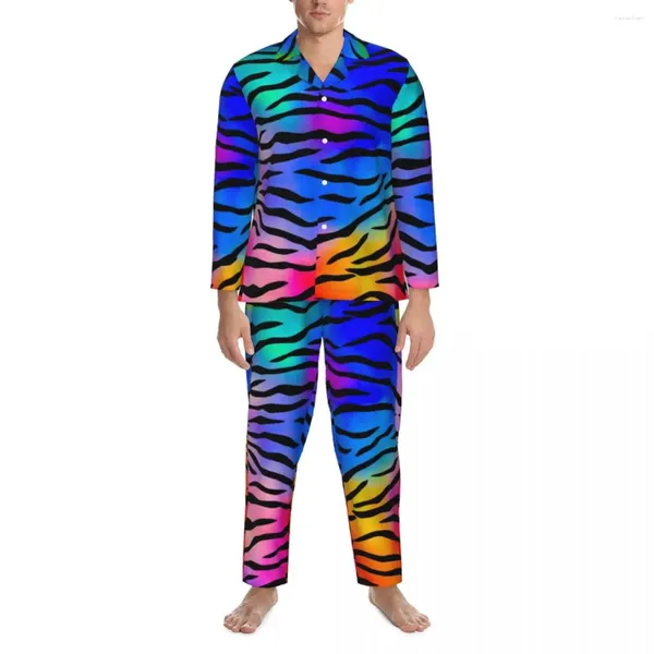 Casa roupas listras tigre pijamas primavera linha abstrata impressão casual conjuntos de pijama de grandes dimensões manga longa confortável quarto personalizado