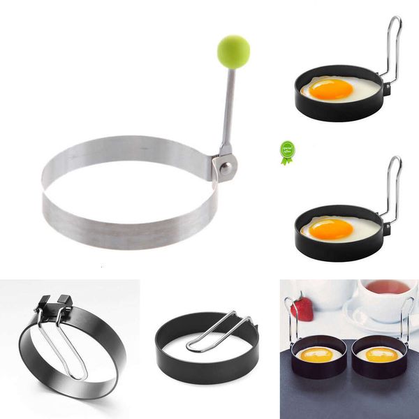 2024 Черные металлические кольца для жарки яиц, круглые круглые формы для формования блинов с жареными яйцами и ручкой, антипригарная форма для жареных яиц, кухонный аксессуар