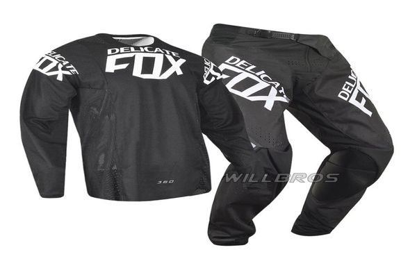 Delicado Fox MX 360 Kila Jersey Calças Motocross Dirt bike MTB ATV Adulto Conjunto de equipamentos de corrida Black8321171