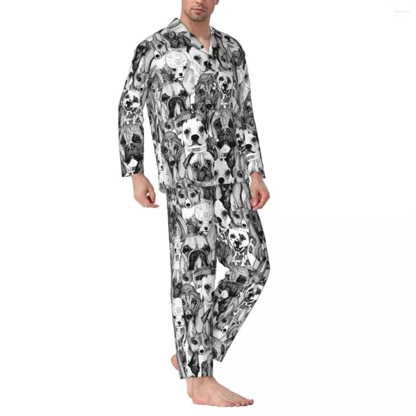 Домашняя одежда Рождественские пижамные комплекты с принтом собаки Абстрактное искусство Kawaii Пижама Мужская с длинным рукавом Эстетическая одежда для отдыха 2 шт. Пижама больших размеров