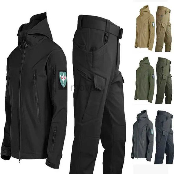 Couro masculino couro falso ao ar livre sharkskin softshell correndo jaqueta terno masculino ventilador militar à prova de vento acolchoado jaqueta de montanhismo 240330