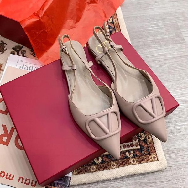 Scarpe eleganti firmate Ballerine Scarpe basse da donna Scarpe a punta Classica fibbia a V in metallo Nude Nero Rosso Opaco Flats 35-44