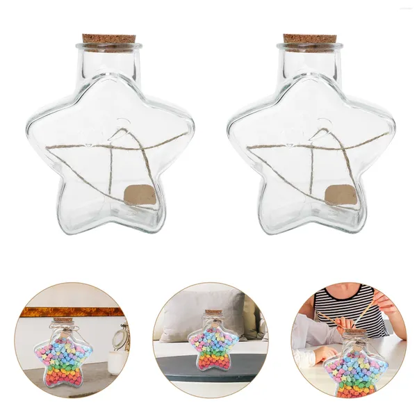 Vasi 2 pezzi Barattoli di vetro a forma di stella Fiale Bottiglie trasparenti con tappi di sughero per augurare messaggi alla deriva Regali fai da te