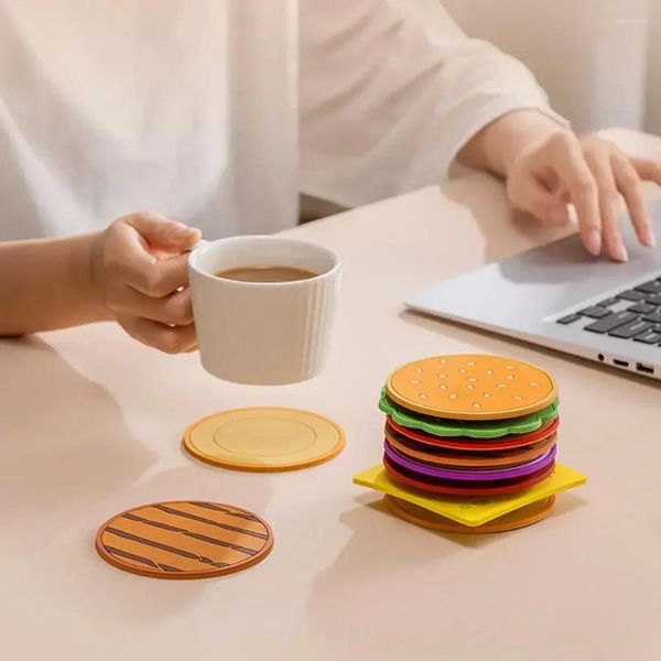 Tappetini da tavolo Decorazioni da pranzo 8 pezzi / set Tazza isolante creativa Cucina Tappetino a forma di tappetino Supporto in silicone Regalo per bambini Bar Tazza per hamburger