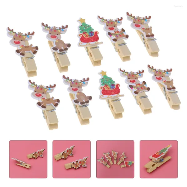 Çerçeveler 20 PCS Dekor Noel Klibi Ahşap Klipler Düğün Notu Po Mini Xmas