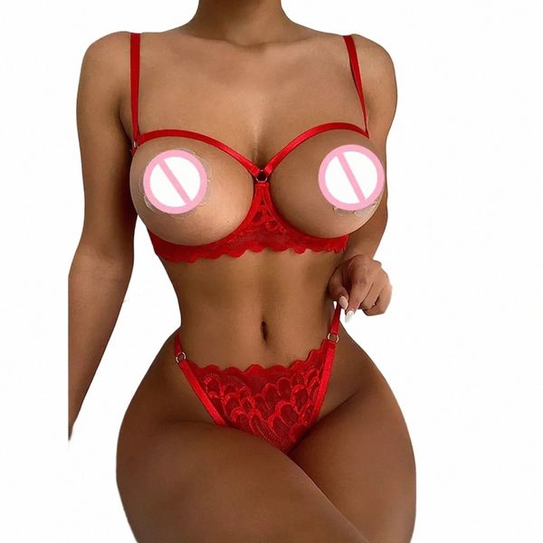 2023 Damen Dessous Set Sexy Spitze Mesh Hollow Out Offene BHs Crotchl Höschen Zweiteiliger Anzug Rote Unterwäsche Set Babydolls y7Yz #