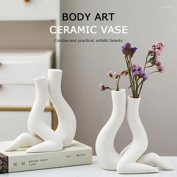 Vasos Body Art Vaso Branco Salpicado Cerâmica Artesanato Metade Decoração de Casa Sala de Estar Quarto Mesa Decoração Flor Warer