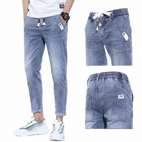 Sommer Kordelzug Baggy Blue Boyfriend Harajuku Lässige Hip Hop Männliche Fracht Denim Stilvolle Designer Jogger Cowboy Haren Jeans Hosen U5Qa #