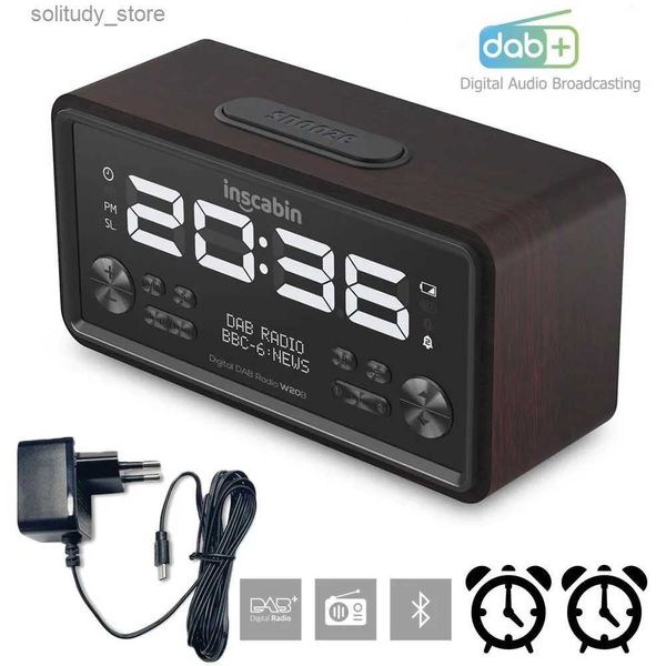 Alto-falantes portáteis W20B Display LCD Digital DAB / FM Alto-falante sem fio Home Wooden Desktop Bluetooth 5.0 Dual Alarm Clock Radio Speaker Q240328