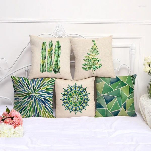 Travesseiro zxzxoon decorativo tampa de capa verde folhas de folha verde para sofá carro cadeira de quarto têxtil 45x45cm