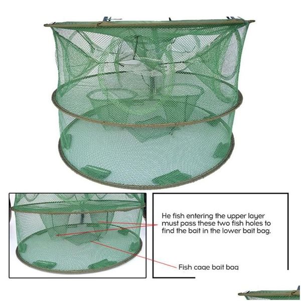 Balıkçılık Aksesuarları 5-21 Delikler Matic Katlanır Net Karides Kafesi Naylon Katlanabilir Yengeç Balık Tuzağı Döküm Ağ Aksesuarları218W Bırak Teslimat OT2UR
