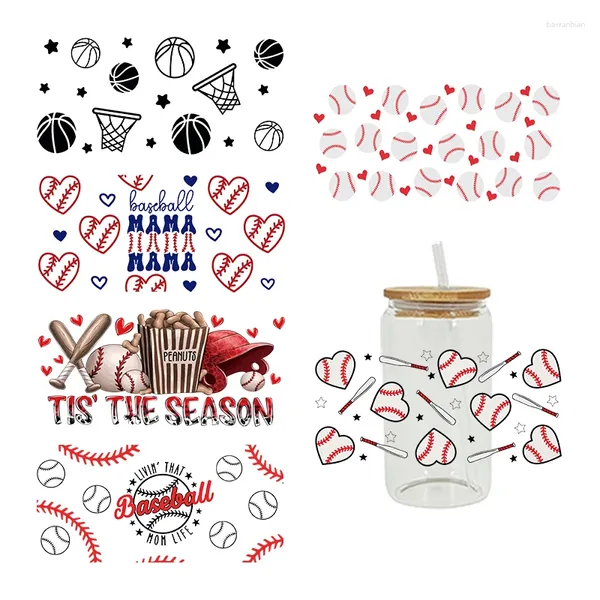 Vetrofanie UV DTF Adesivo di trasferimento Tis The Season Baseball Mom Stampato Basketball Mama Coffee Cup per 16 once Wrap Libbey Glass Can D13214