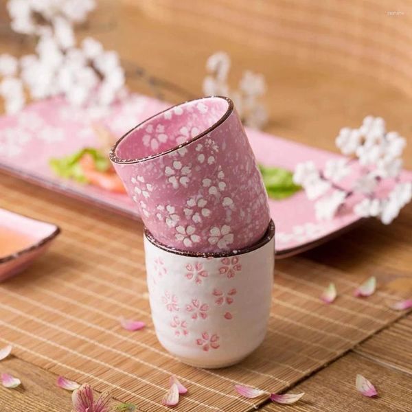 Canecas Japonesa Flor de Cerejeira Cerâmica Copo Bonito Chá Café Casa Portátil Porcelana Instant Espresso Cups Par