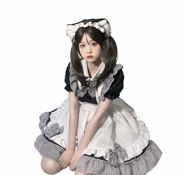 Anime Carto Costumi Cosplay Giapponese Kwaii Cameriera Lingerie Dr Goth Vestiti Donna Punk Gothic Lolita Cameriera Abiti Nero Bianco n4Ds #
