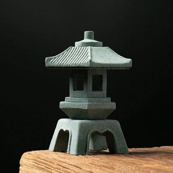 Esculturas venda quente lâmpada solar chinesa zen pedra pagode decoração ornamento jardim quintal resina artesanato