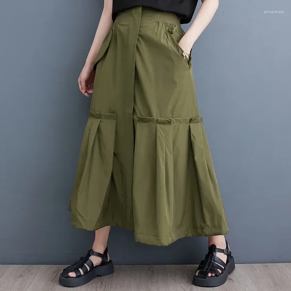 Saias #3038 verão assimétrico mulheres preto verde streetwear a-line saia divisão conjunta babados senhoras fina cintura alta