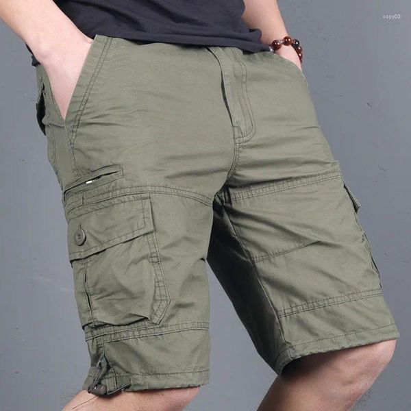 Shorts masculinos 2024 verão carga sólida algodão de alta qualidade na altura do joelho masculino bermuda militar casual trabalho calças curtas homens 6xl