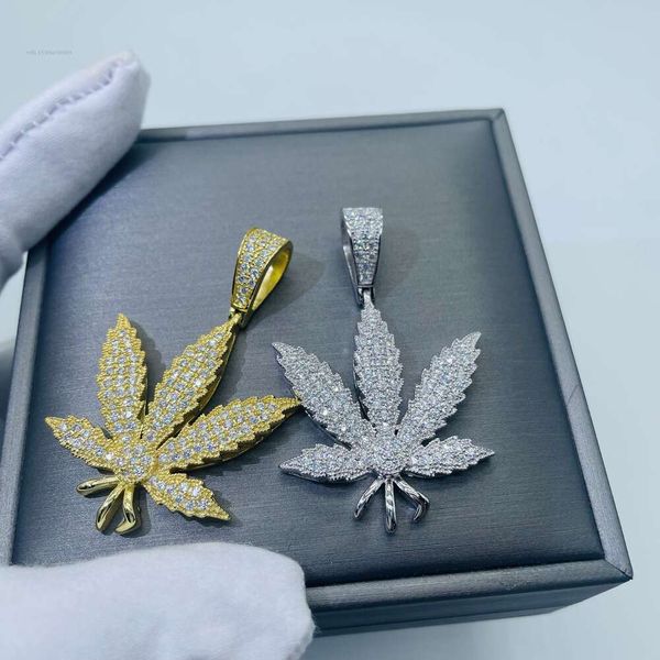 VVS Moissanite Joias Hip Hop Iced Out Maple Leaf Colar Pingente Personalizado