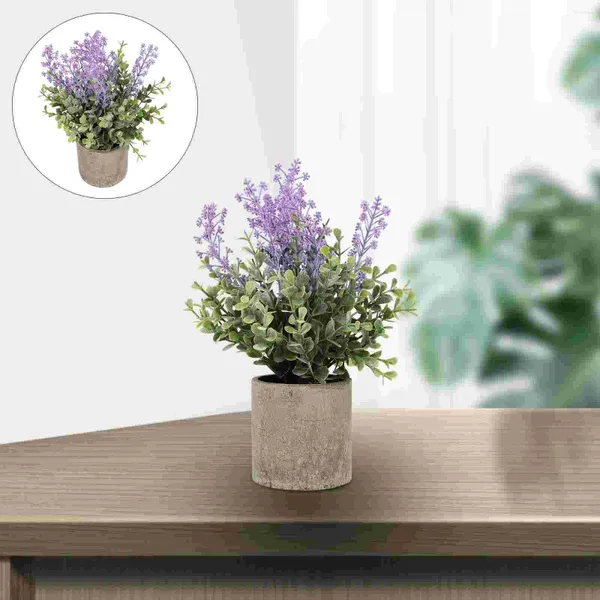 Dekoratif çiçekler bozunabilir saksı bitki düğün dekorasyonları yapay lavanta bonsai plastik imitasyon