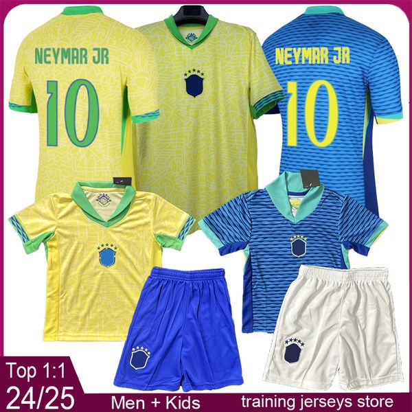 Brasil Mens Futbol Formaları Çocuk Futbol Kitleri 2024 2025 Vini Jr Erkek Futbol Forması 24 25 Erkek Futbol Gömlek Kiti Neymar Jr Gömlekler Maillot Ayak Camiseta Futbol