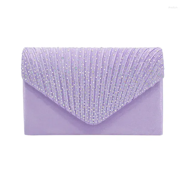 Borse da sera Borsa da sera con pochette in raso viola con diamanti Borsa da donna di lusso Borsa da donna con tracolla da sposa Tendance 2024 Borsa da donna