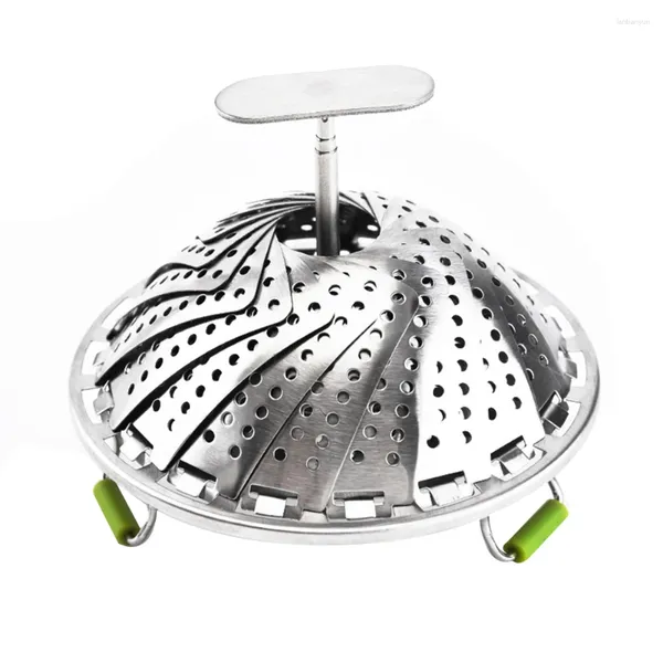 Kochgeschirr-Sets, zusammenklappbarer Gemüse-Dampfkorb-Einsatz aus Edelstahl zum Kochen von Speisen, erweiterbar für verschiedene Topfgrößen (5,1–9 Zoll)