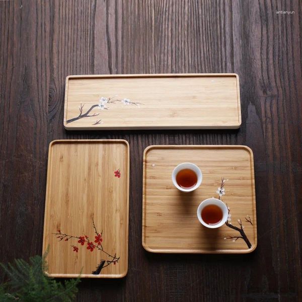 Vassoi da tè Vassoio di bambù preparato a secco dipinto a mano Semplice tavolino Set Accessori per ufficio e casa