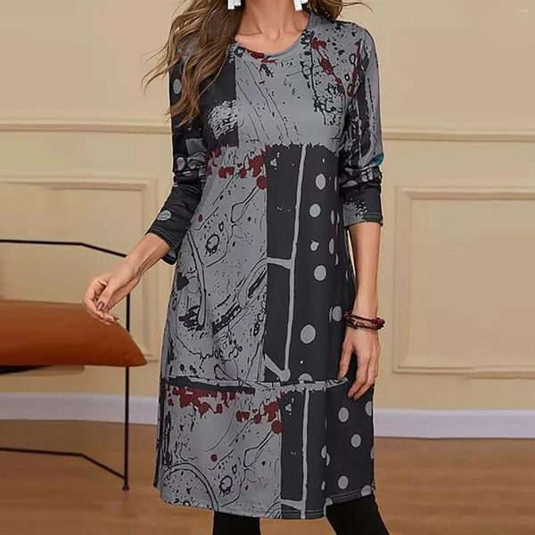 Casual Kleider Für Mädchen Teenager Gedruckt Plus Größe Maxi Kleid Halbe Hülse O Neck Outfits Elegante Y2k Lose Frauen 2024