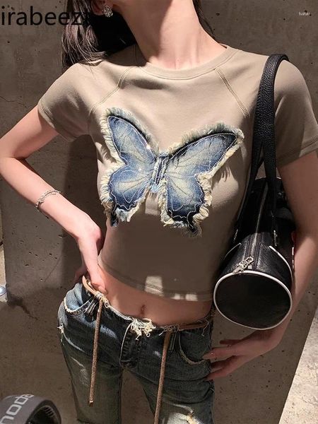 Женские футболки, облегающая короткая блузка, женский летний топ с бабочками, функциональный стиль, феминистская одежда с американскими рукавами для девочек